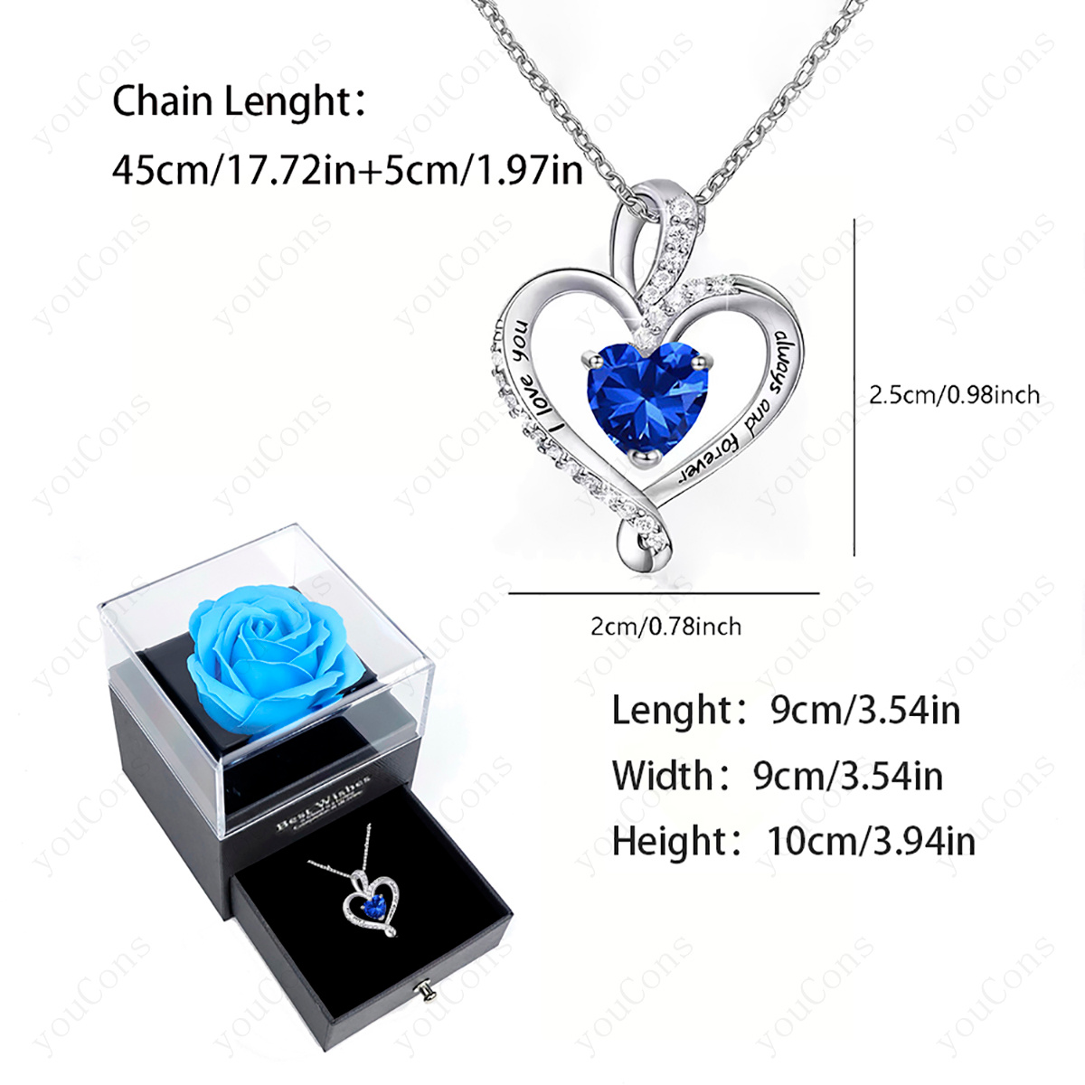 Women's Luxury Dark Blue Synthetic Zirconia Heart Pendant Necklace with Gift Box